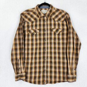 Cody James Shirt Mens Large Brown Plaid Western Button Front Cotton Long Sleeve